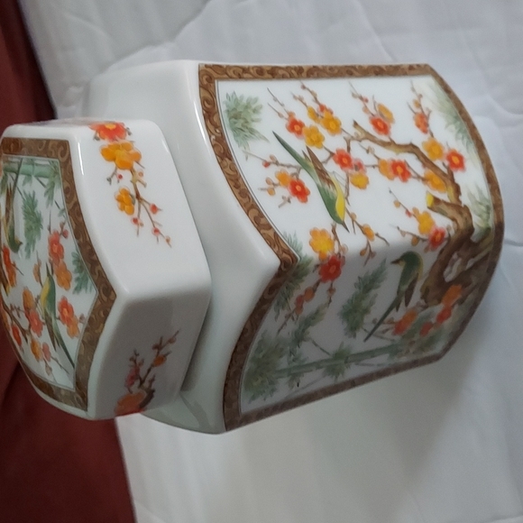 Tea/Ginger Jar w/Lid by Interpur Made in Japan Green/Orange/Yellow/Brown's tones - Picture 3 of 7